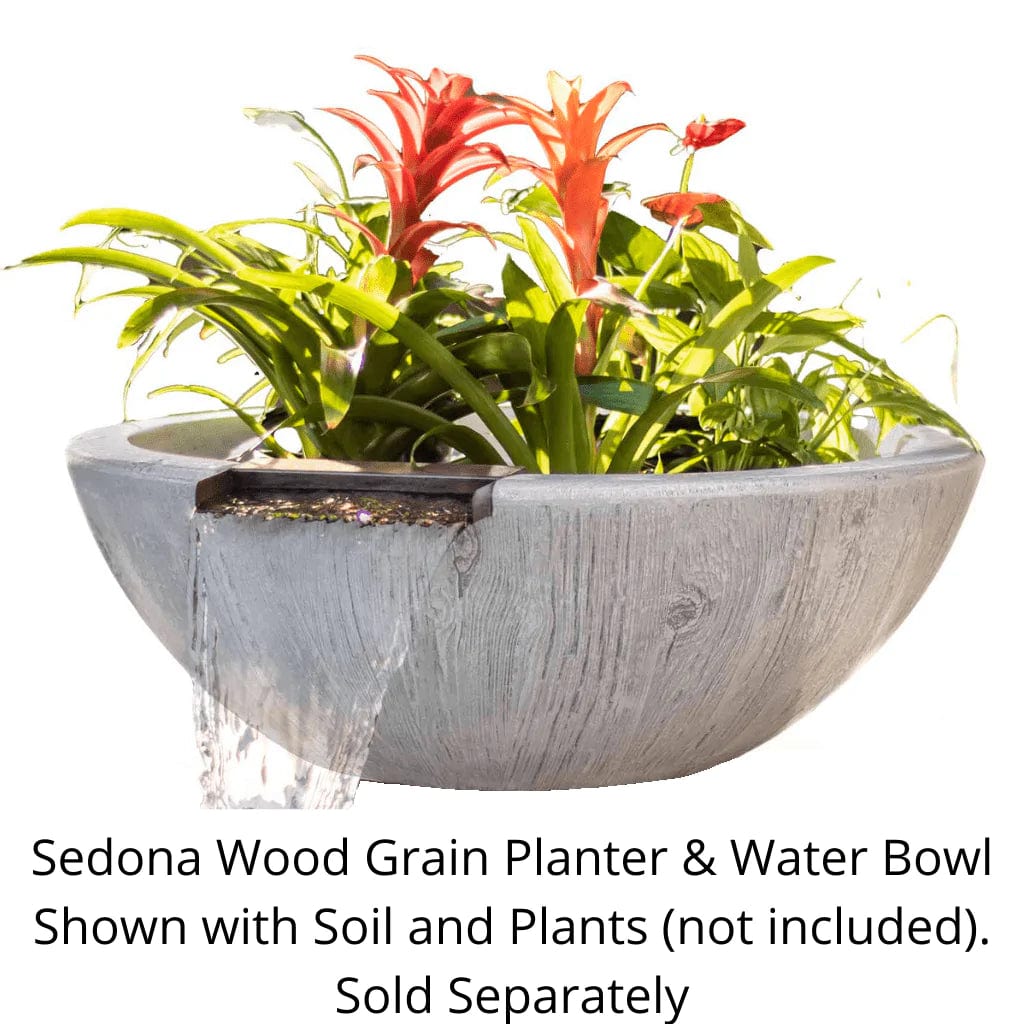 The Outdoor Plus 27-inch Sedona Wood Grain Planter and Water Bowl with Soil and Plants