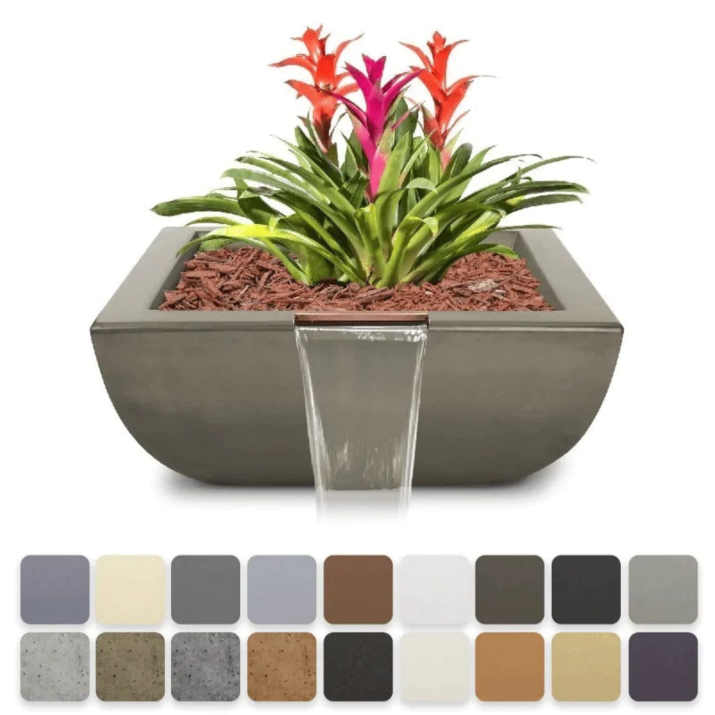 The Outdoor Plus Avalon Planter and Water Bowl Different Concrete Finish Color