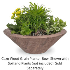 The Outdoor Plus Cazo Wood Grain Planter Bowl Oak Finish with Soil and Plants
