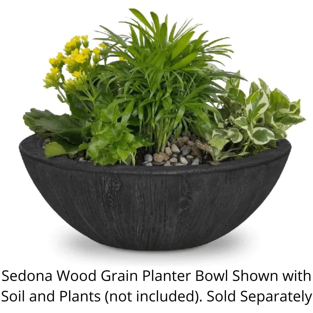 The Outdoor Plus 27-inch Sedona Wood Grain Planter Bowl Ebony Finish with Soil and Plants