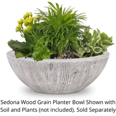 The Outdoor Plus 27-inch Sedona Wood Grain Planter Bowl Ivory Finish with Soil and Plants