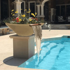 The Outdoor Plus Cazo Planter and Water Bowl Brown Finish in the Pool Area
