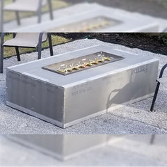 Warming Trends Crossfire Rectangular with Linear Fire Pit with Backyard view and Chair