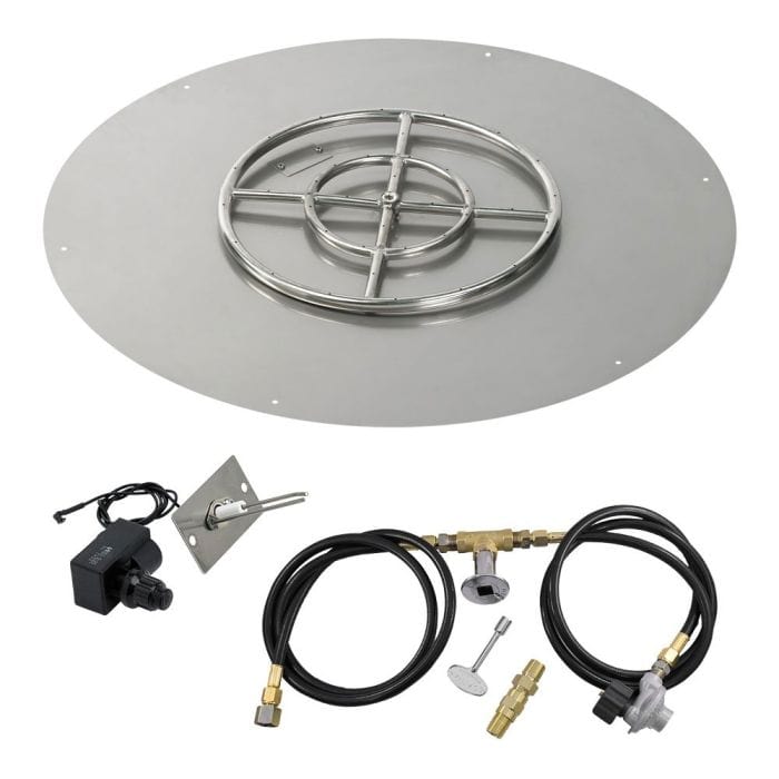 American Fire Glass Round Flat Fire Pit Burner Pan Spark Ignition Kit