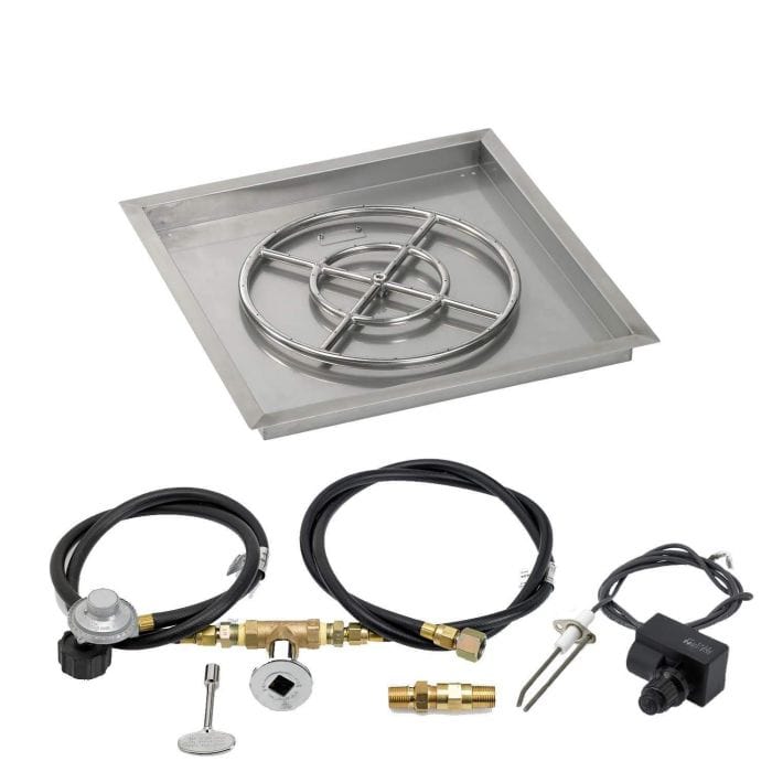 American Fire Glass Square Drop-in Fire Pit Burner Pan Spark Ignition Kit