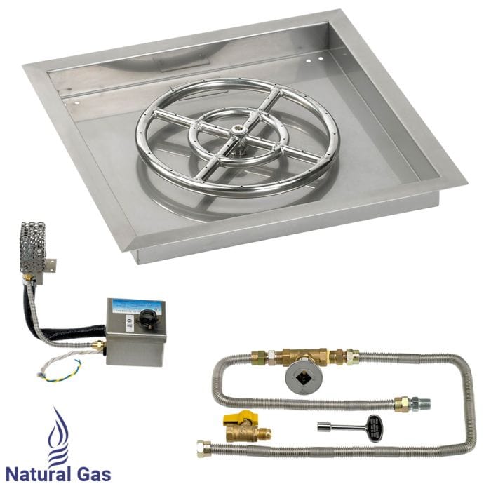 American Fire Glass SS-SQPSIT-18 Square Stainless Steel Drop-In Pan with S.I.T. System 18-Inch, Fire Pit Ring 12-Inch