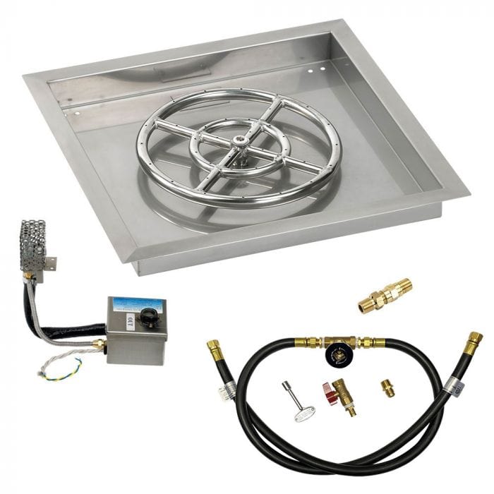 American Fire Glass SS-SQPSIT-18 Square Stainless Steel Drop-In Pan with S.I.T. System 18-Inch, Fire Pit Ring 12-Inch