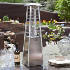 Sunheat Commercial Pyramid Portable Propane Patio Heater with Flame and Tabletop - Stainless Steel