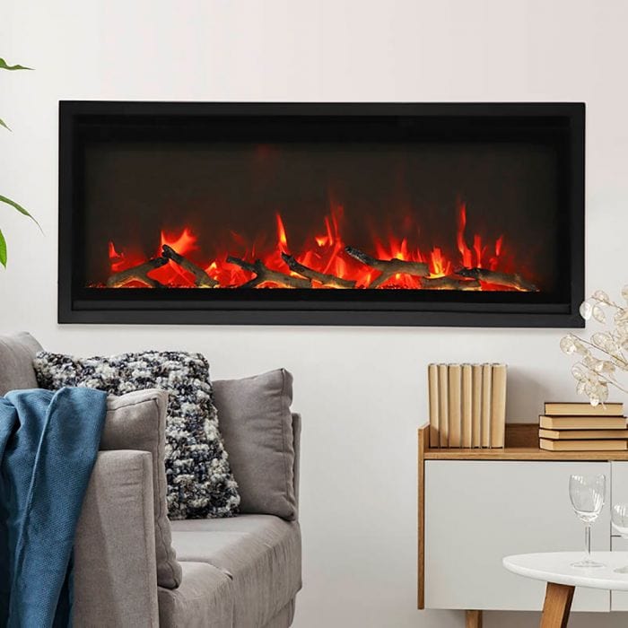 Amantii Symmetry Series Extra Slim Built-In Smart Electric Fireplace with Black Steel Surround & Remote