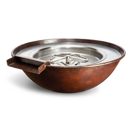 HPC Fire TEMP31W Tempe Hammered Copper Gas Fire Bowl and Water Bowl