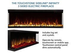 Touchstone 80046 60-Inch Sideline Infinity 3-Sided WiFi Enabled Recessed Electric Fireplace (Alexa/Google Compatible)