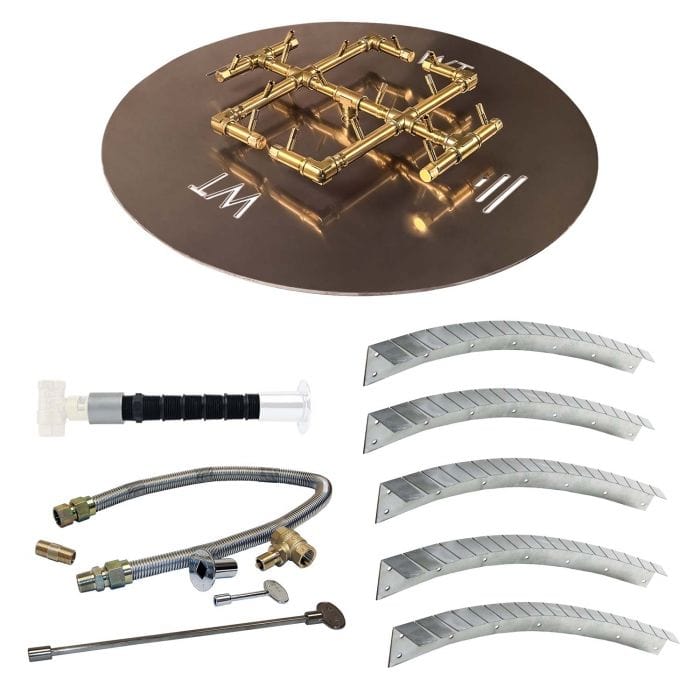 Warming Trends Crossfire Universal Paver Kit with Brass Burner, Round Plate, Flex Line Kit, Key Valve Extension Tube, and  Adjustble Installation Collars for 29-31-Inch Circular or Square Opening
