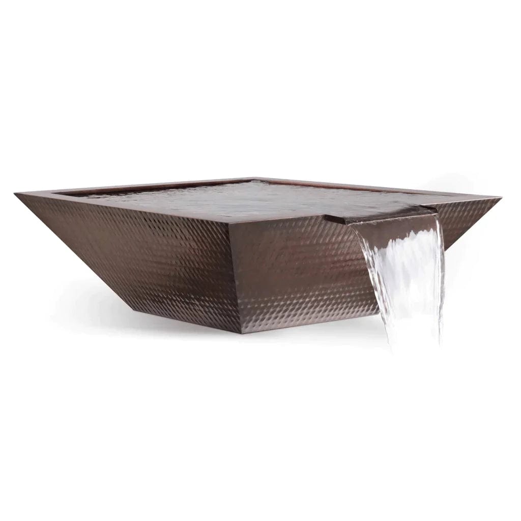 The Outdoor Plus Maya Hammered Copper Water Bowl and Full of Water with White Background