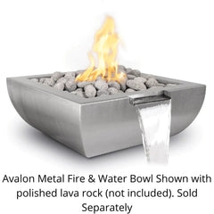 The Outdoor Plus Avalon Fire and Water Stainless Steel Bowl with Polished Lava Rock