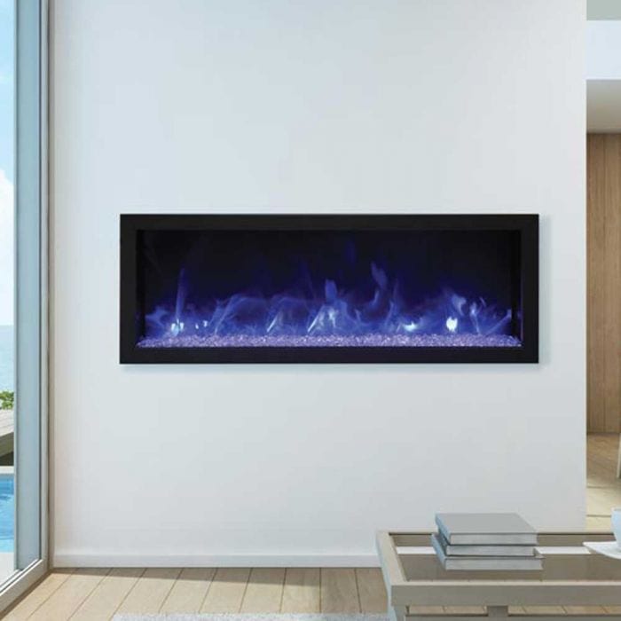 Remii Extra Slim Built-In Electric Fireplace Indoor/ Outdoor with Black Steel Surround